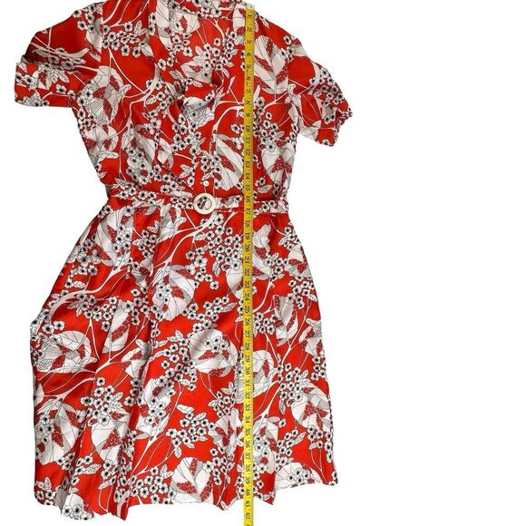 Vintage 60’s Floral Orange White Dress Size Medium 8 10 - Picture 12 of 17